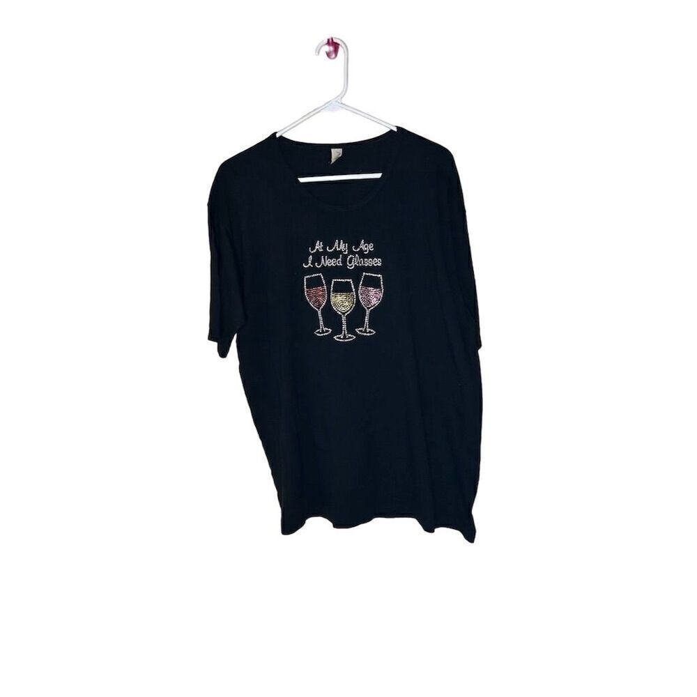 Women's Black Rhinestone "At My Age I Need Glasses" T-Shirt Size XL